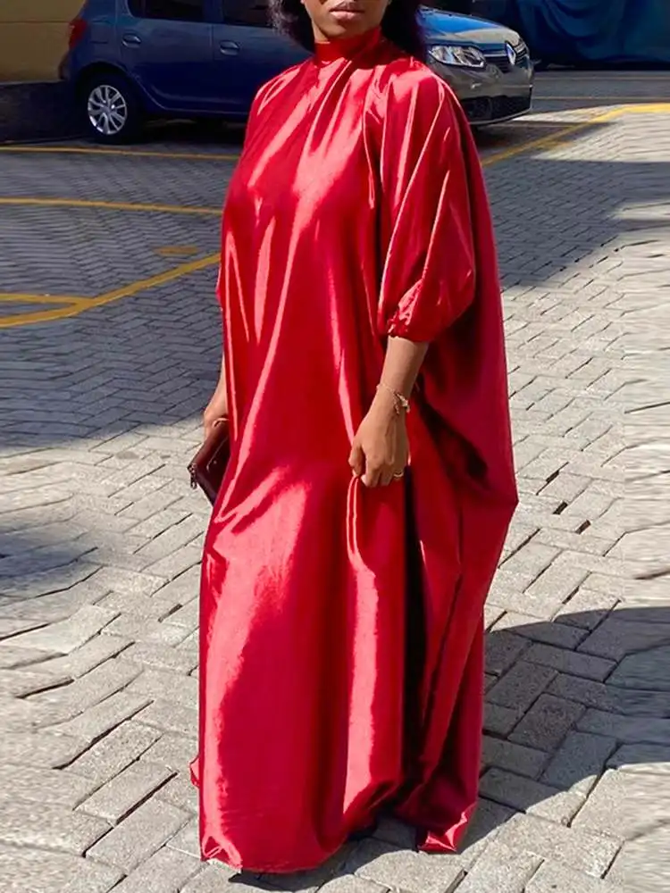 

Летнее свободное платье 2022 VONDA, женское мешковатое платье с длинным рукавом, Женский плиссированный атласный сарафан с круглым вырезом