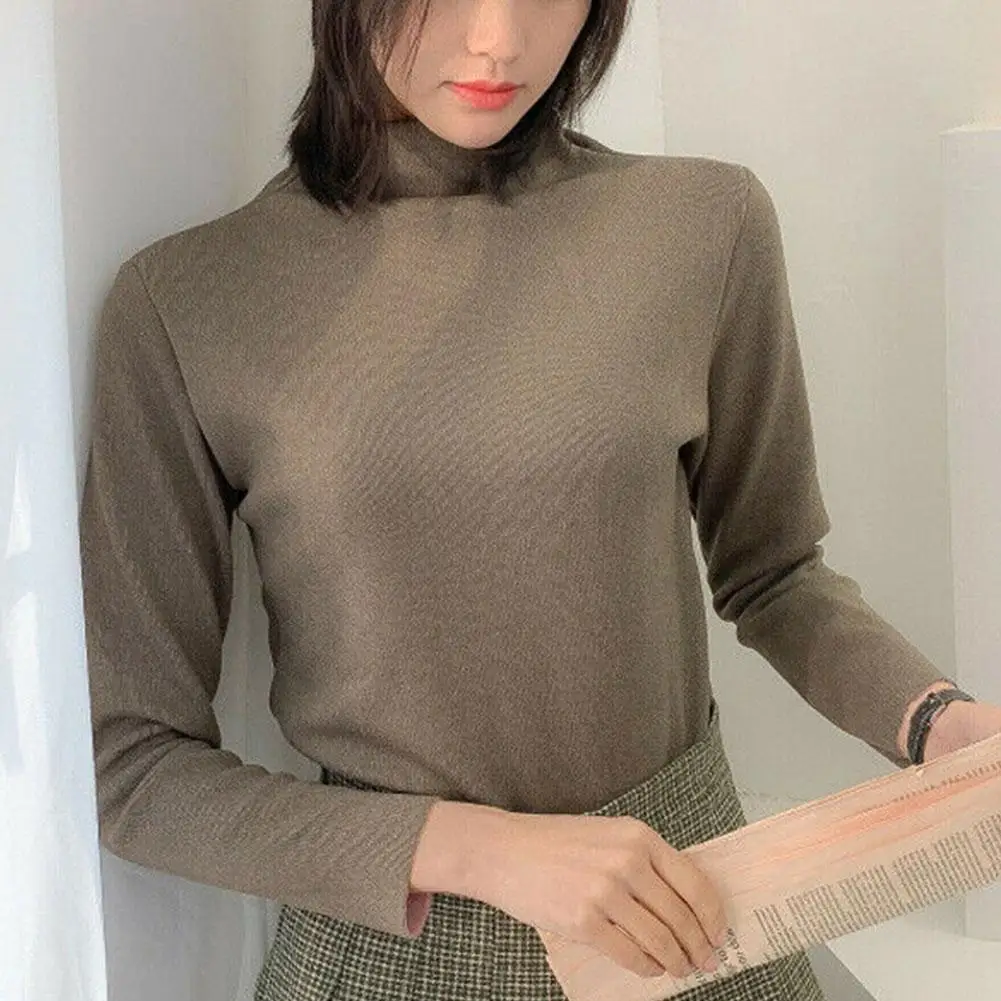 

Women Thermal Underwear Cationic Stretch Bottoming Shirt Women's T-shirt Winter Clothes Seamless German Velvet Warm High Collar