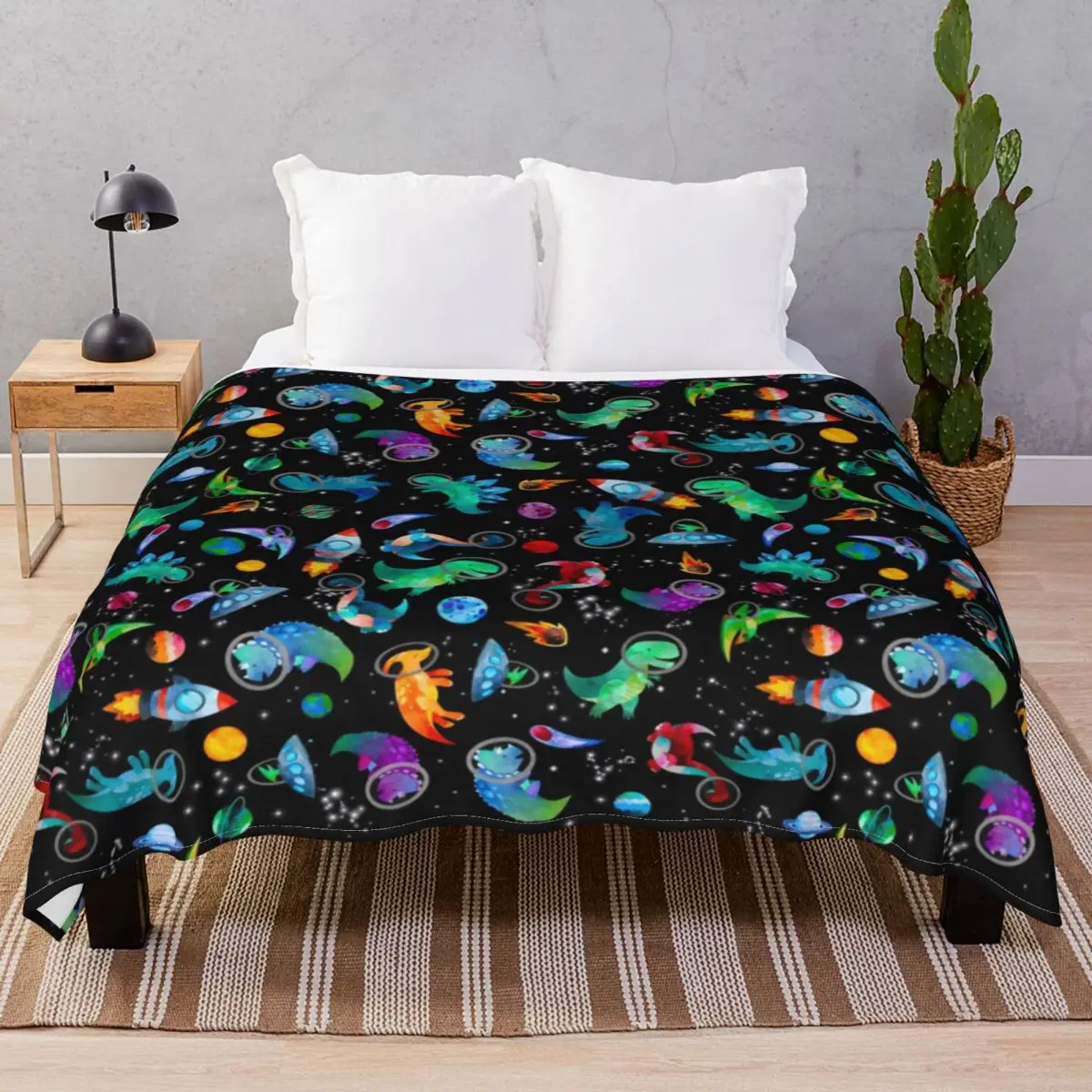 Watercolor Dinosaurs Galaxy Blanket Fleece Plush Decoration Portable Throw Blankets for Bedding Sofa Travel Cinema