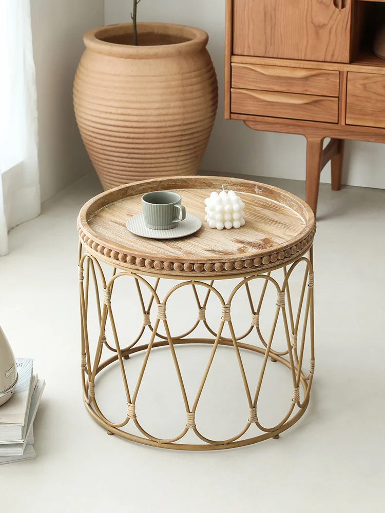 

Wear-resistant Scratch-resistant Rattan Round Tea Table Weaving Design Durable Nordic Modern Furniture Rattan Small Tea Table