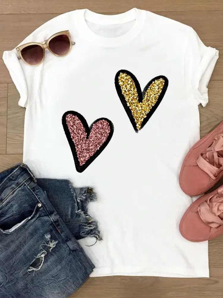 

Women's Clothes Love Heart Trend Lovely T Clothing Short Sleeve Summer Female Graphic Tee Ladies Print Fashion T-shirts