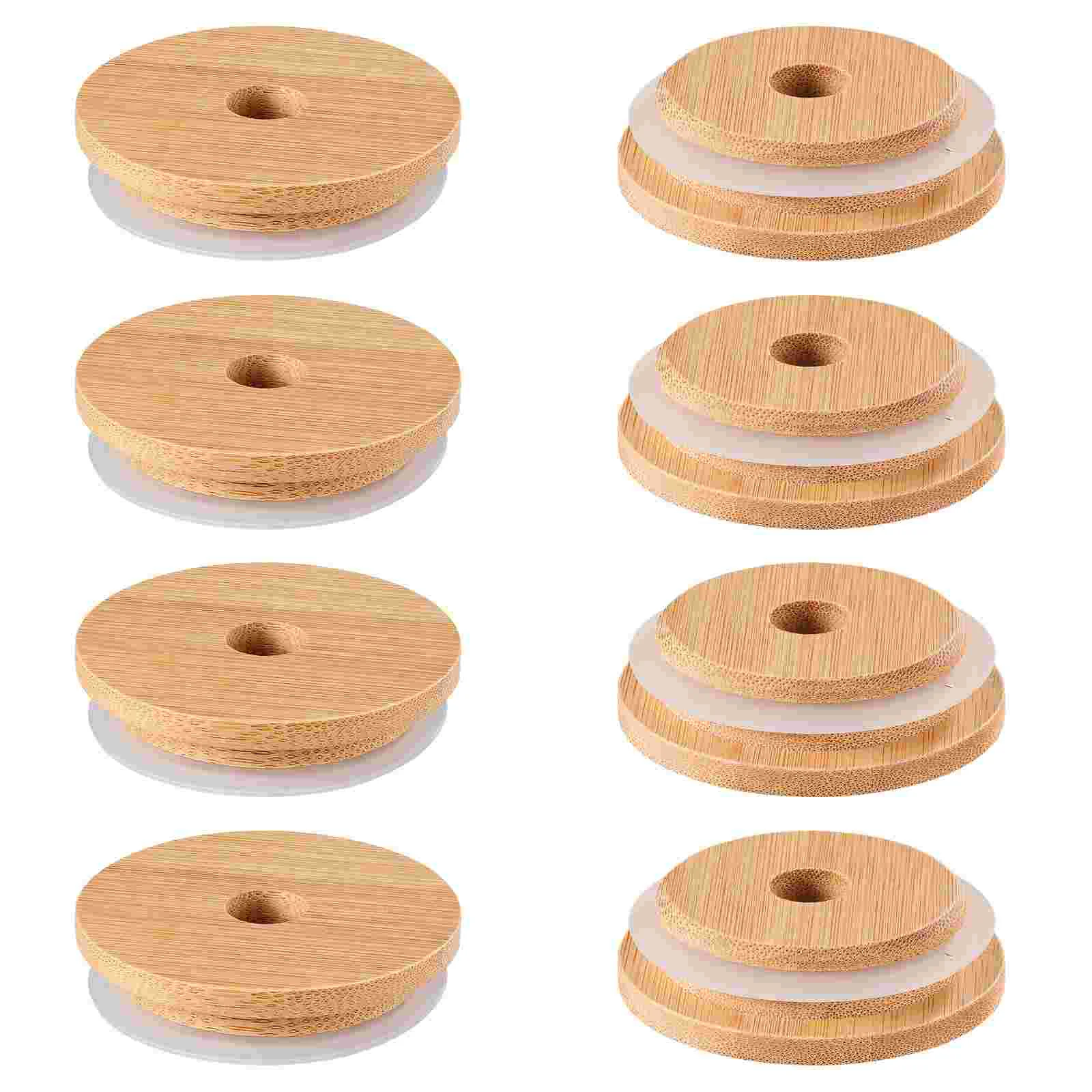 8 Pcs Mason Jar Bamboo Lid Plastic Drinking Straws Lids Canning Regular Cover Wide Mouth Beer Glass Wooden Bottle Caps