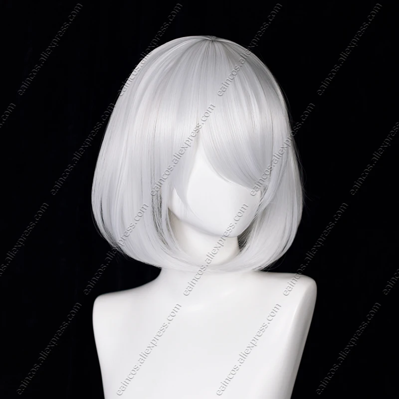 Фото YoRHa No.2 Type B Косплей Парик 2B 33 см Белые Короткие Волосы Термостойкие Синтетические Парики №3