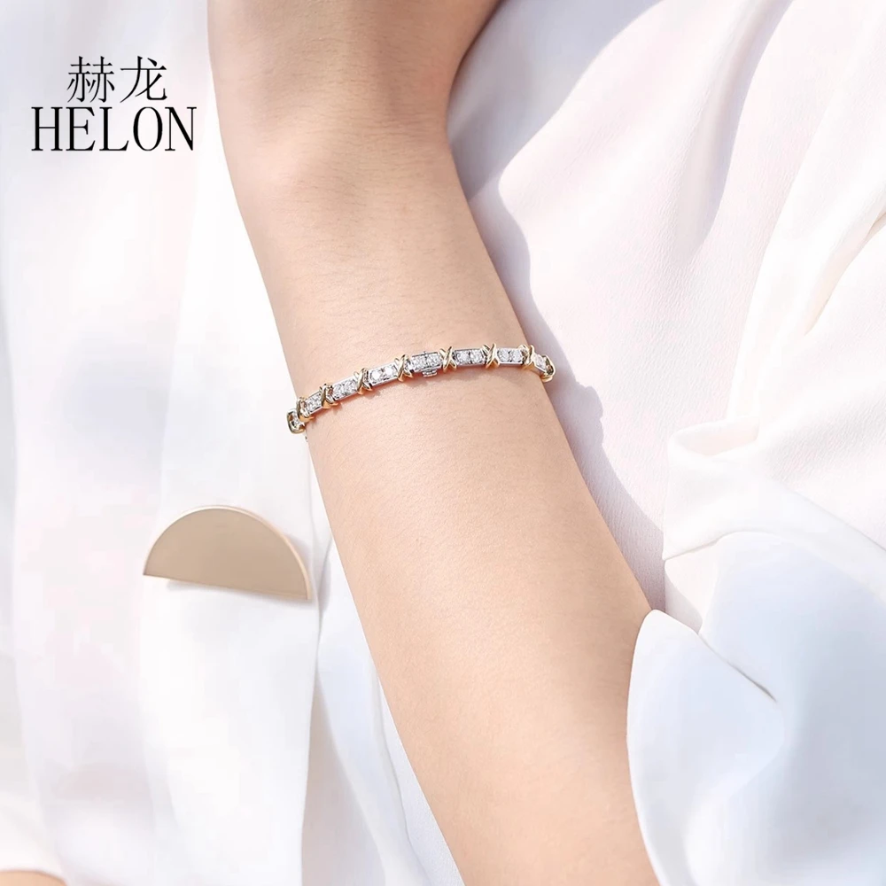 HELON однотонный браслет из желтого + белого золота 14 карат для женщин с крестом и