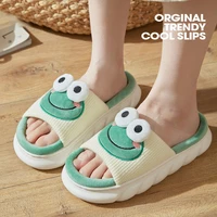 linen slippers cute frog indoor non slip thick bottom spring and summer cotton linen sandals and slippers home slippers