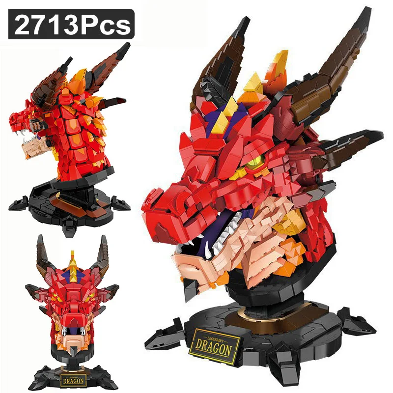 

Creative 2713Pcs Fiery Dragon Figure Head Carving Model Building Blocks Home Decoration Beasts Bricks MOC Toys Childs Adult Gift