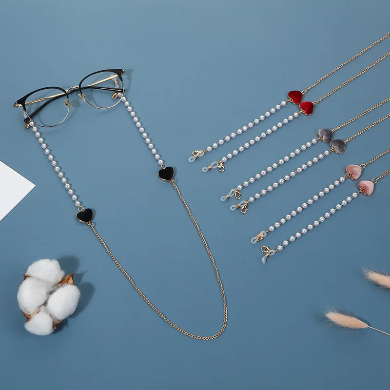 

76cm Creative Glasses Chain Anti Losing Rope Mask Chain Glasses Women Double Love Pearl Beaded Chain Childrens Mask Lanyard Gift