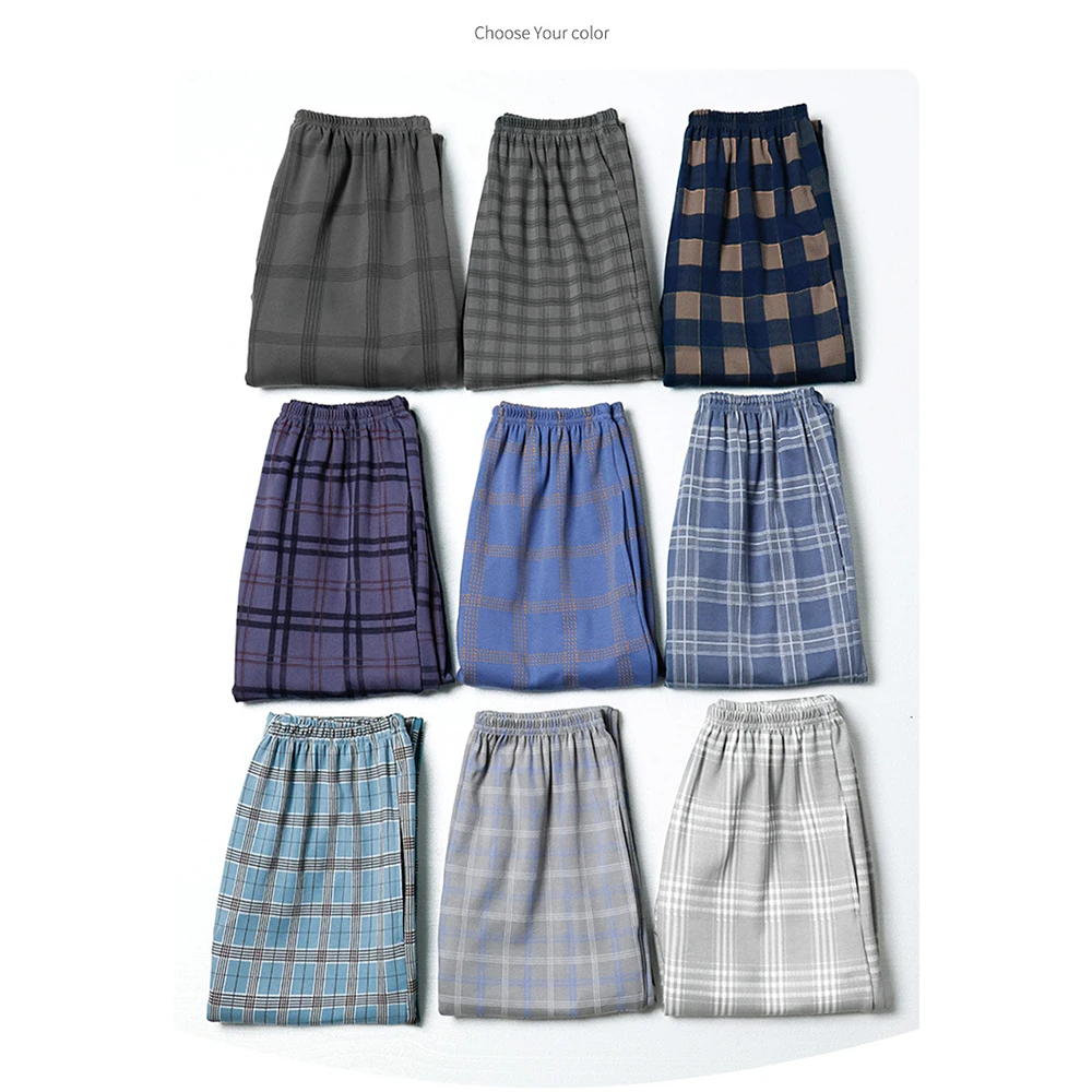 Autumn Fashion Plaid Pajama Pants Sport Casual Elastic Waist Men's Pajamas for Men 4XL Solid Loose Soft Long Pants Pijama Hombre