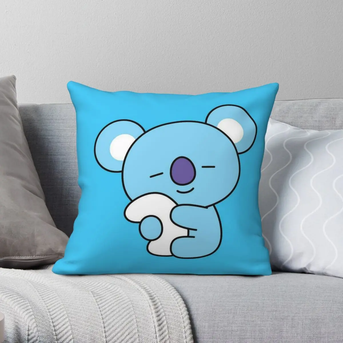 

Bt21 Koya Square Pillowcase Polyester Linen Velvet Pattern Zip Decorative Home Cushion Cover