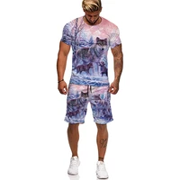 mens summer t shirt set topsshorts 2 pieces 3d printing animal patten fashion outfit oversized daily quick dry for husband