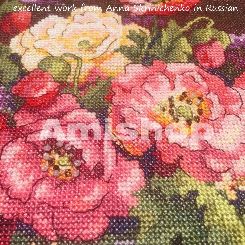 Amishop Золотая коллекция Набор для вышивки крестом Купидон Цветы Букет Ваза Пионы