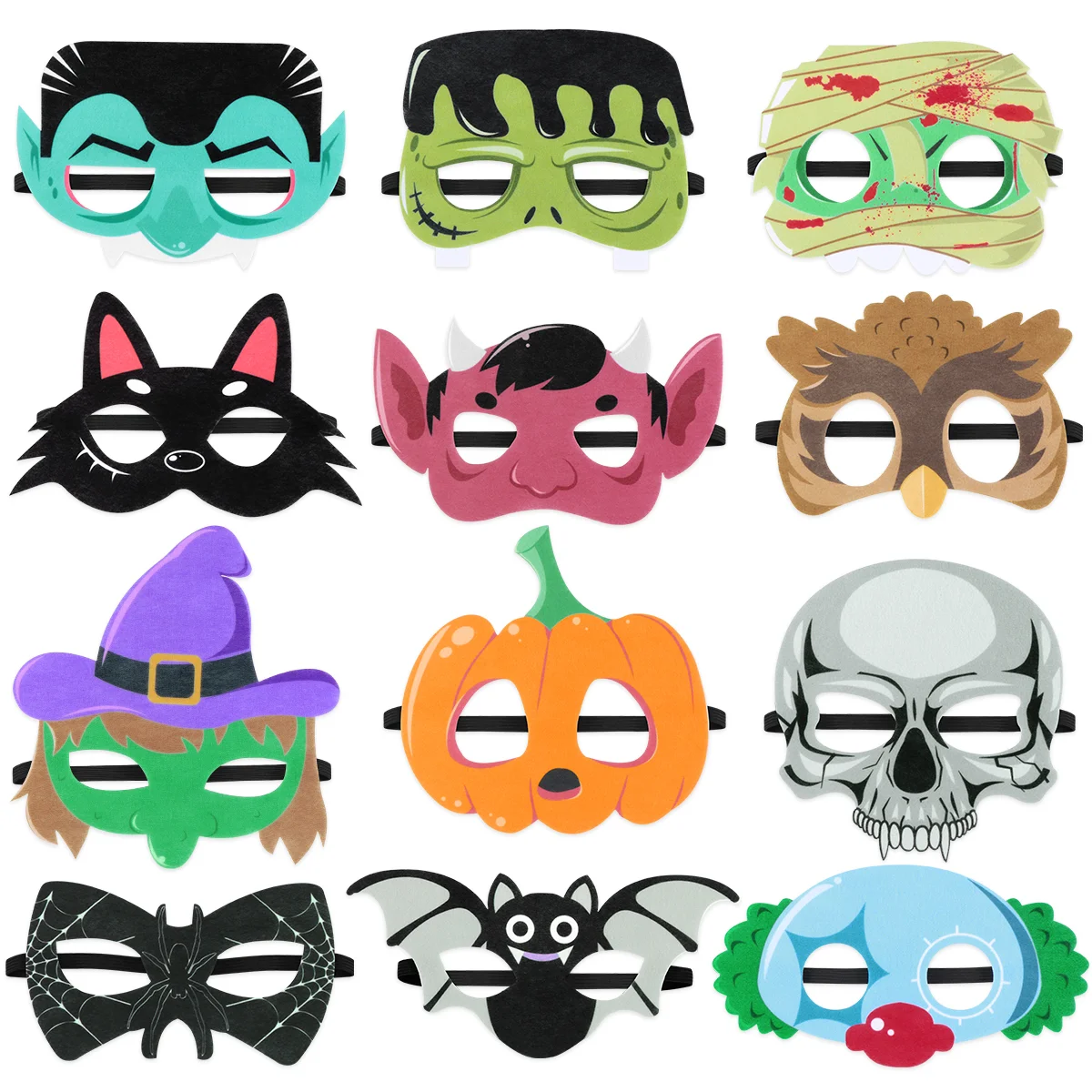 

12Pcs Dress- Up Party Favors Photo Prop Kids Party Masquerade Trinkets Photo Booth Felt for Boys, Witch Pumpkin Bat Costumes