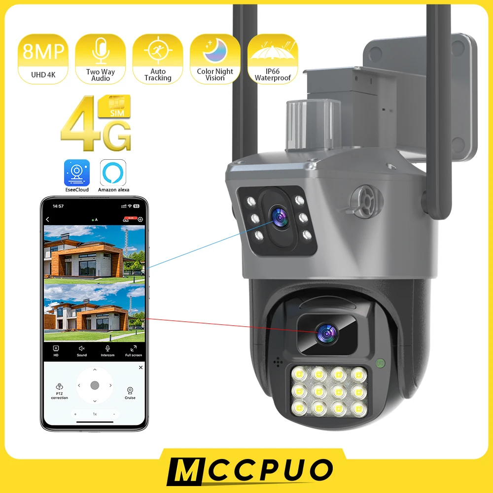 

Камера Наружного видеонаблюдения Mccpuo 4K, 8 Мп, 4G, PTZ