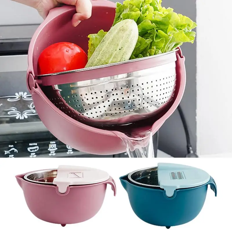 

2 In 1 Colander Rice Bowl Grating And Draining Basin Set Rotatable Double Drain Basket Fruits Vegetables Washing Storage baskets