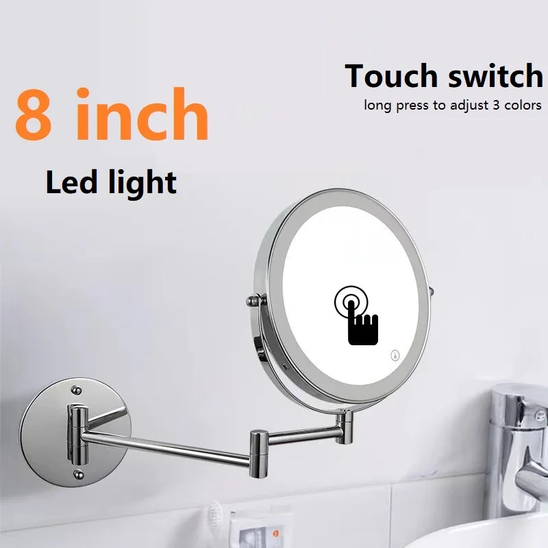 

8 Inch Wall Mounted Mirror Makeup Mirror 5X/7X/10X Magnifying Double Sides Folding Arm Extend Bathroom Smart Cosmetic Mirrors