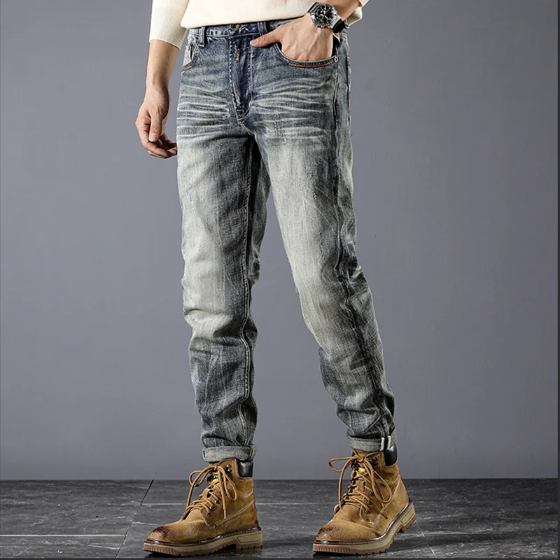 Streetwear Men American Vintage Loose Blue Jeans 2022 Autumn and Winter New Pattern Fashion High Street Large Trousers Female