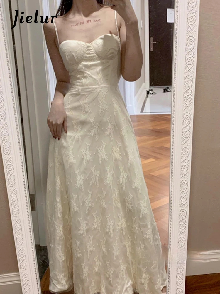 

Женское винтажное платье на бретельках Jielur, Летнее белое дизайнерское Элегантное повседневное сказочное платье миди с открытой спиной и вы...