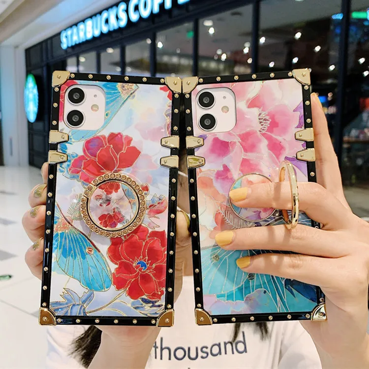 

Luxury Bling Square Phone Cover Case for iphone 13 Pro Max 6 6S 7 Plus 8 Fashion Lips Flower Case for iphone 12 PRO 11 XS X
