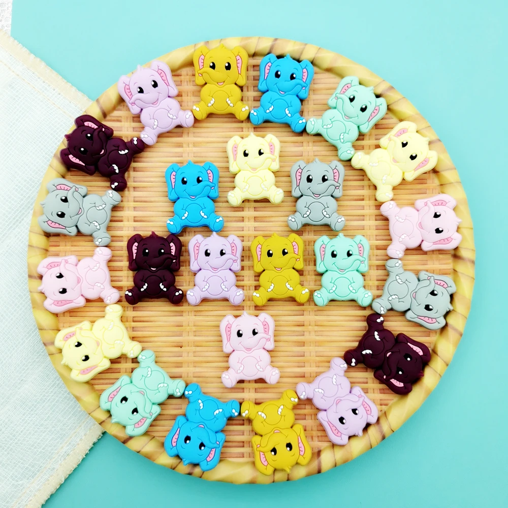 

32*25mm 5pc/lot Baby Elephant Silicone Beads Baby Teething Pacifier Chains Necklace Accessories Safe Nursing Chewing Kawaii Gift