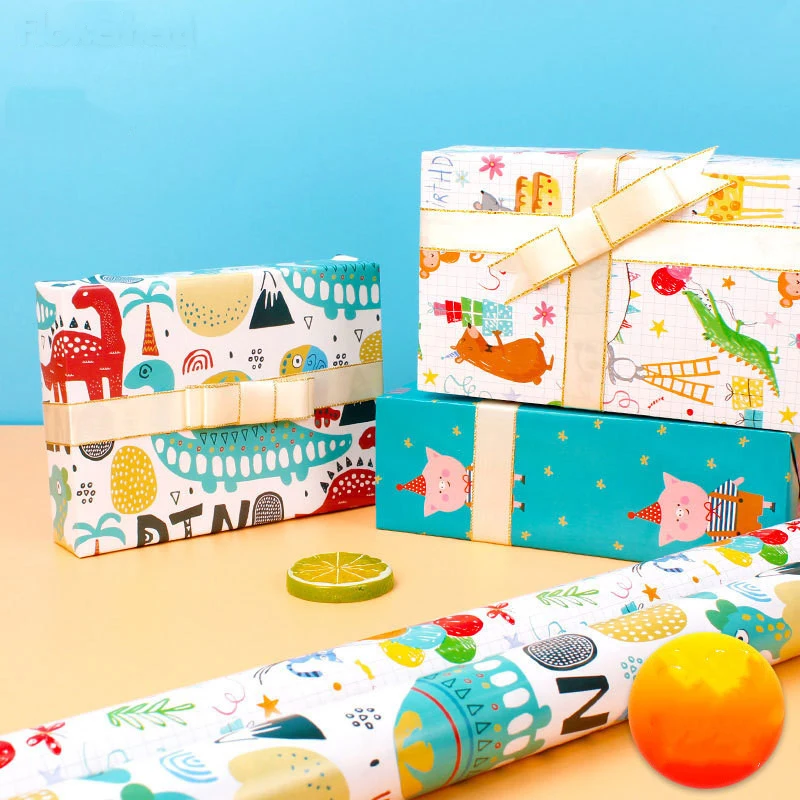 S Cartoon Dinosaur Animal Flower Bouquet Wrapping Paper Happ