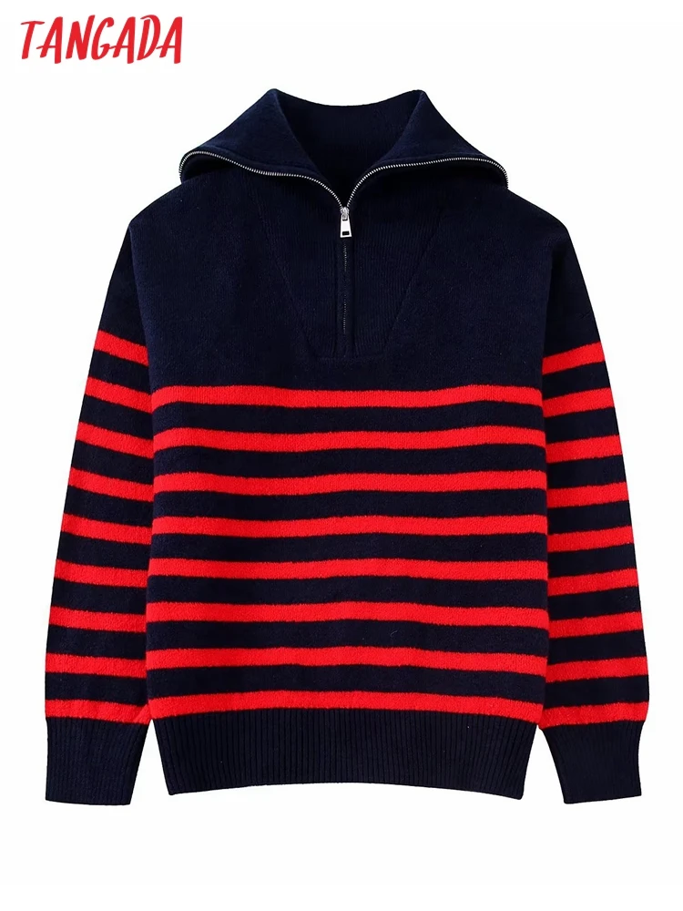 

Свитер женский трикотажный в полоску, на молнии, с длинным рукавом