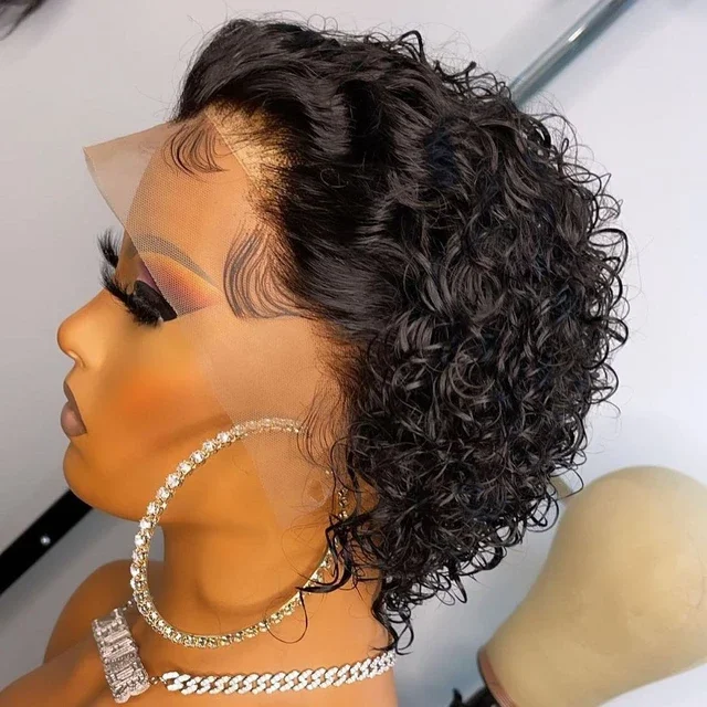 

Brazilian PrePlucked Cheap Short Kinky Curly Lace Front Pixie Cut Bob Wigs Human Hair Wigs 13x1Lace Wig For Black Women BabyHair