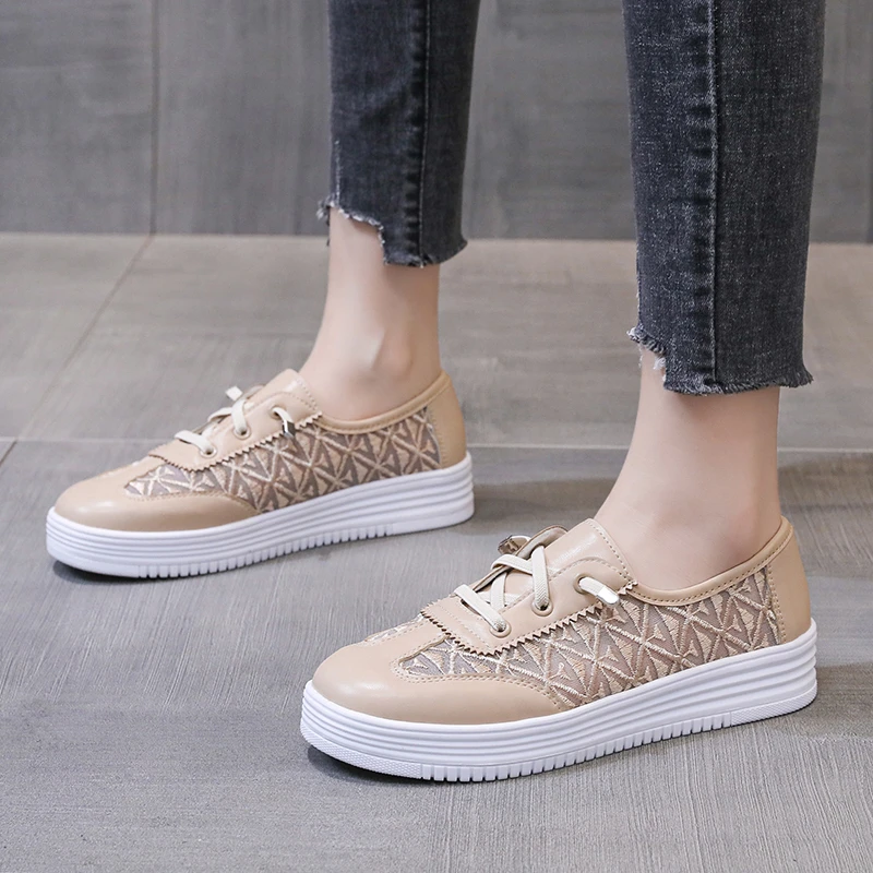 

BCEBYL 2023 Новая женская обувь модная однотонная женская Вулканизированная Обувь На Шнуровке летняя сетчатая женская повседневная спортивная обувь