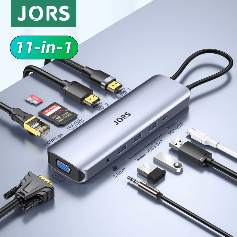 JORS-concentrador de puertos USB tipo C a HDMI, estación de acoplamiento RJ45...