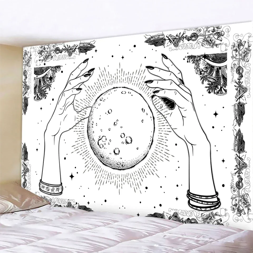 Черно-белый гобелен с мандалой настенное покрытие фон для йоги хиппи ткань