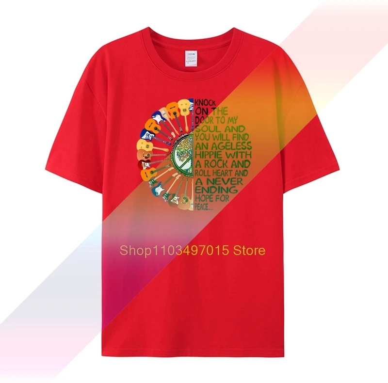 Мужская футболка с гитарой в стиле хиппи Knock On The Door To My Soul женская