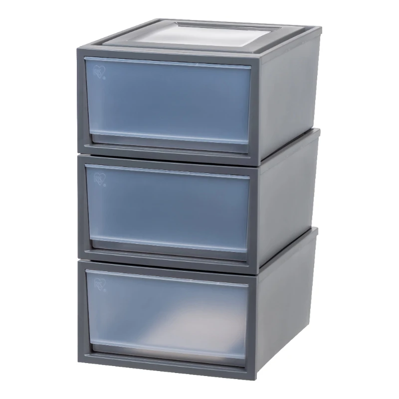 

, Plastic Stacking Box Storage Chest with Pullout Drawers, Gray, Set of 3