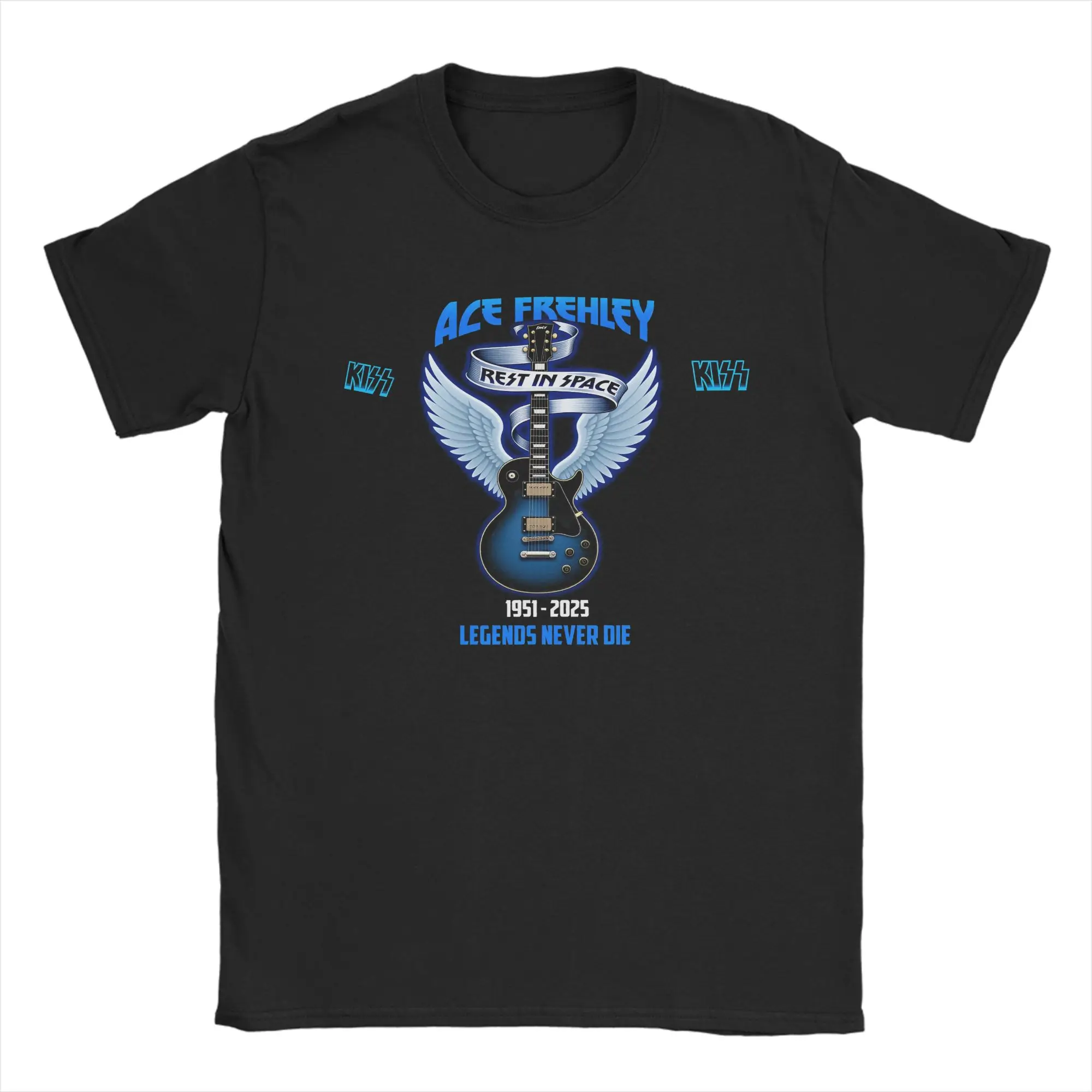 Фото Новая хлопковая футболка с принтом Ace Frehley x KISS Band 2026 года для пар, летние винтажные футболки в стиле хиппи, повседневные топы больших размеров №1