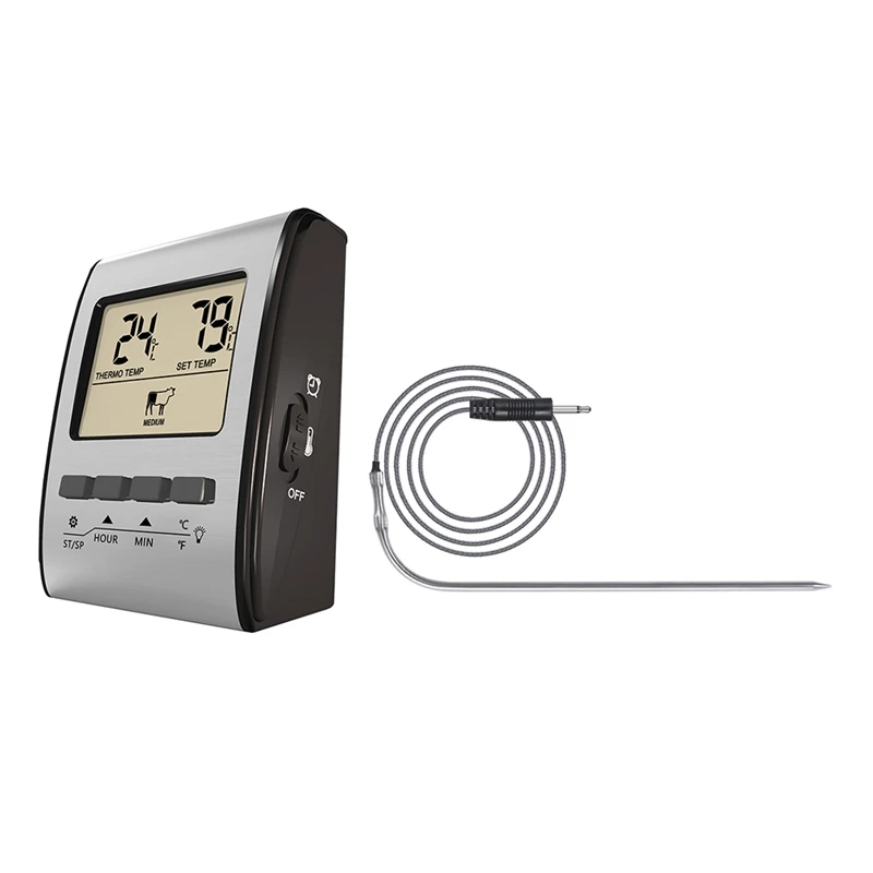 

Цифровой термометр для мяса, кухонный прибор для измерения температуры, для барбекю, гриля, духовки, с щупом и таймером, с подсветкой