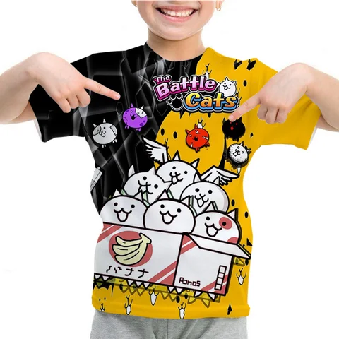 Новая футболка с боевыми котами для детей, мальчиков и девочек, футболка с аниме, футболки с героями мультфильмов, 3d топы, летняя детская футболка, повседневная уличная одежда