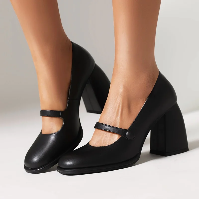 classic pumps designer shoes new 2023 spring summer pu leather thick high heels women buckle decoration party dress nude pumps