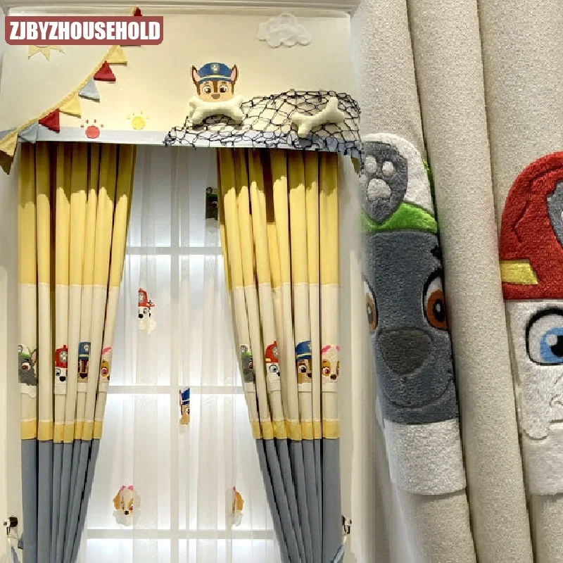

Modern Minimalist Style Children's Room Cartoon Anime Blackout Curtains Boy Barking Team Cotton and Linen Curtains