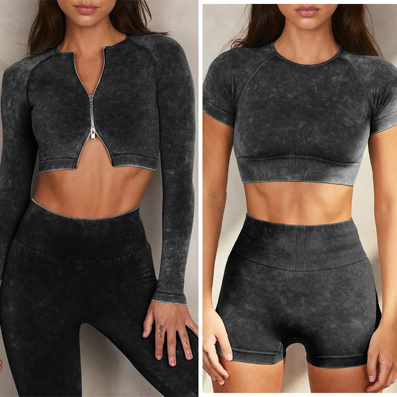 

5PCS Seamless Yoga Set Yoga Legging Woman Long Sleeve Top Workout Clothing Sportswear Sports Bra High Waist Shorts Fitness Suits