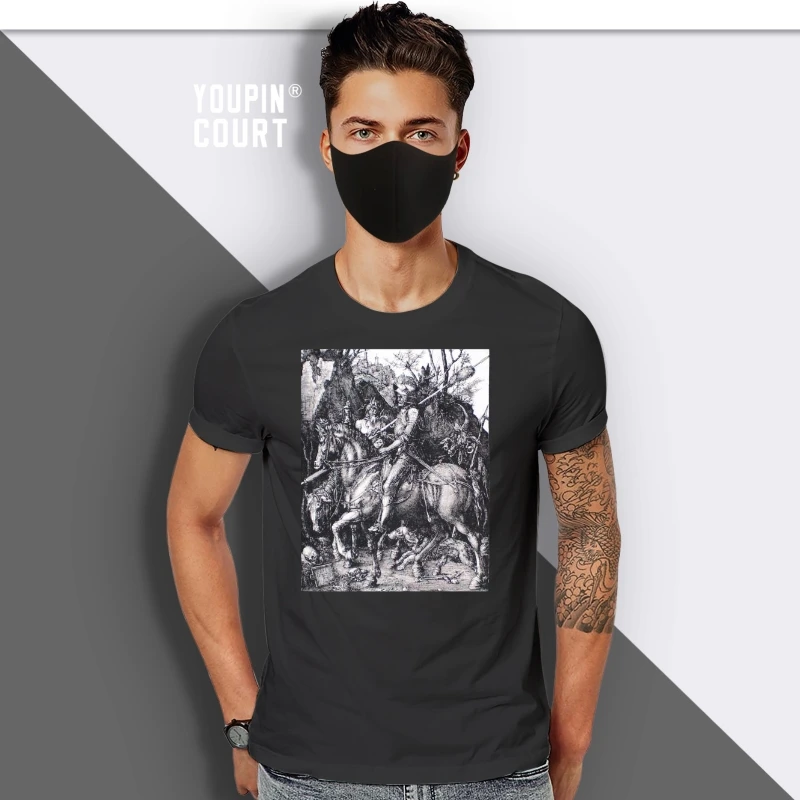 

The Rider - Screen Printed T Shirt - Albrecht Durer - Knight Death and The Devil men t shirt