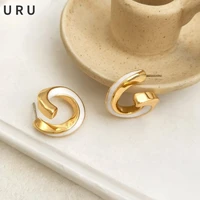 s925 needle simply design geometric brass metal earrings high quality thick plated golden white earrings for women girl gifts