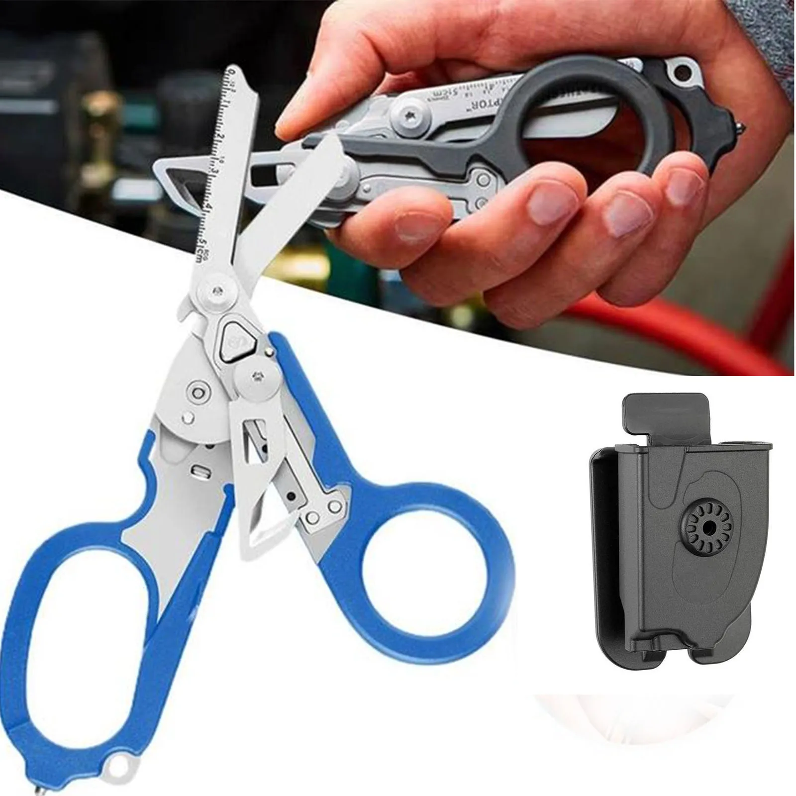

blue Shears Multifunction Raptor 6 in1 Raptor Emergency Response Shears with Strap Cutter and Glass Breaker Black Strap Cutter