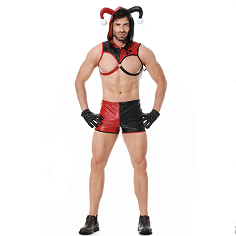 Мужские забавные костюмы Джокера из искусственной кожи для взрослых цирковые