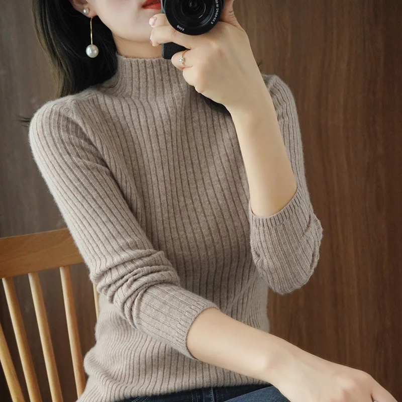 

Sweaters Pullover Half-turtleneck Sweater New Inside Knit Undershirt Lady Cultivation Short Model Temperament Versatile
