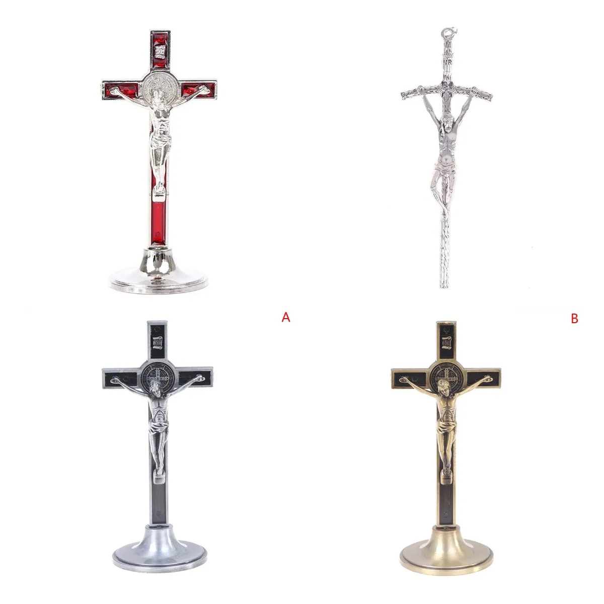 

1pcs Cross Crucifix Stand Alloy Christ Catholic Jesus Statue Figurine Religious Prayer Church Decoration Car Home Chapel Decor
