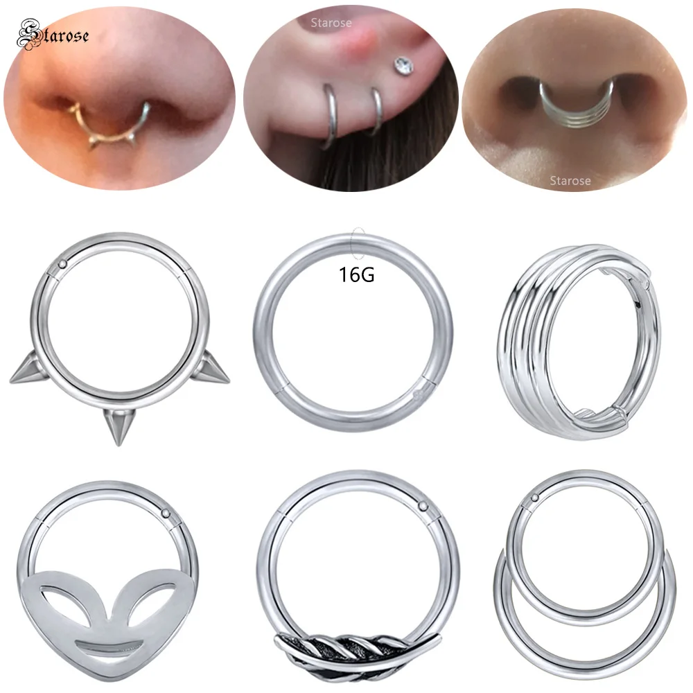 

1Pc 1.2x8mm 16G Pin Surgical Steel Nose Piercing Hoop Ring Septum Clicker Nariz Rings Helix Cartilage Daith Piercing Ear Jewelry