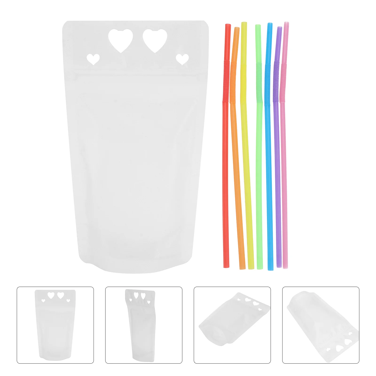 

50PCS Love Pattern Clear Drink Pouches Bags Heavy Duty Hand-held Translucent Reclosable Zipper Stand-up Plastic Pouches Bags