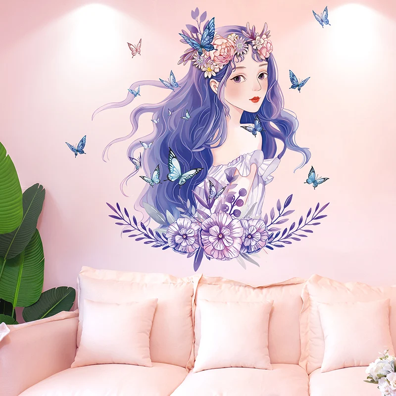 

[shijuekongjian] Girl Butterflies Wall Stickers DIY Flower Mural Decals for Baby Room Kids Bedroom Nursery Home Decoration