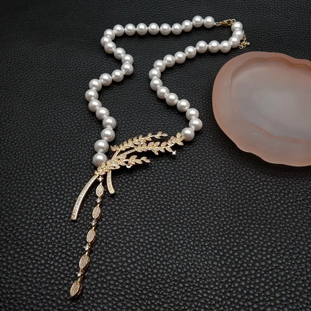 Y·YING Белая морская ракушка Жемчуг Cz Pave Кулон Колье Ожерелье Лариат Ювелирные