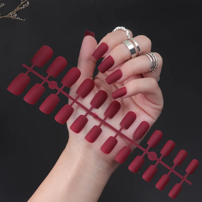 24PCS False Nails Detachable Full Cover Artificial Fingernails Ballet Square Head Frosted Matte Press Glue On Fake Nail Tips