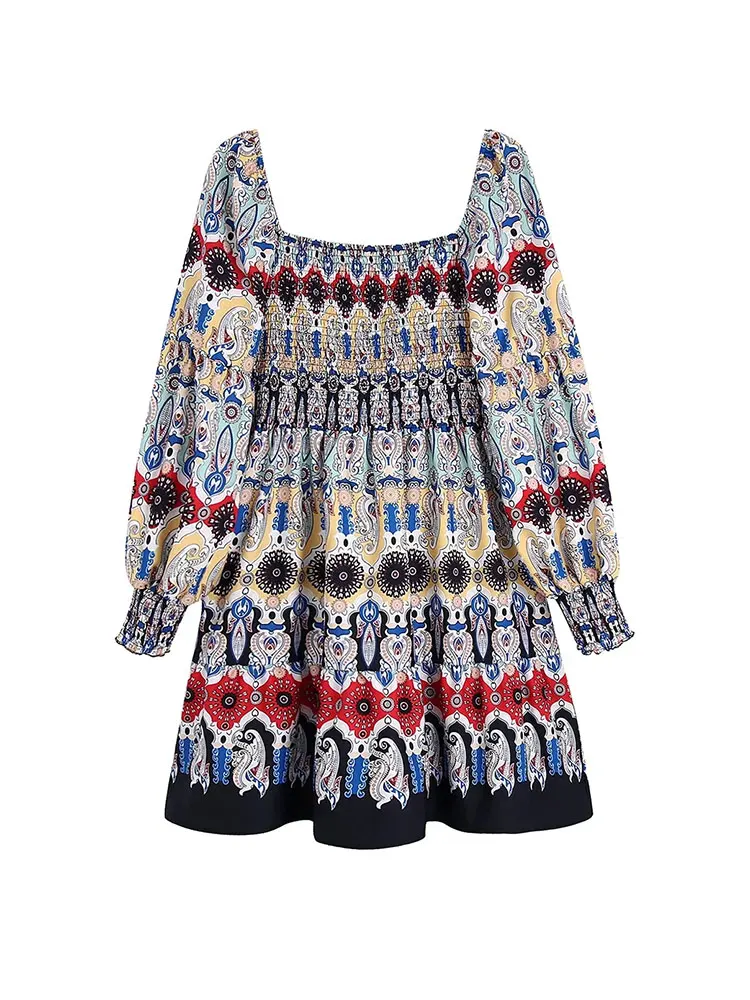 Платье женское весеннее Плиссированное с длинным рукавом и принтом |