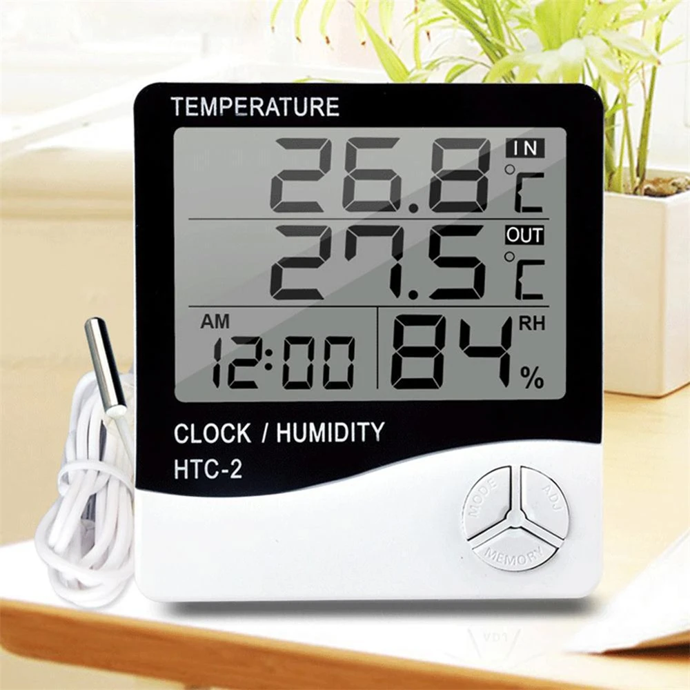 

Digital Display Thermometer Humidity Clock Alarm Hygrometer Meter LED Indoor Electronic Humidity Monitor Alarm Clock for Home